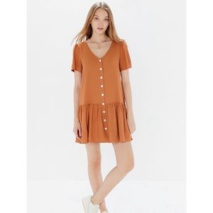 UO Houston Linen Orange Button Front Mini Dress
